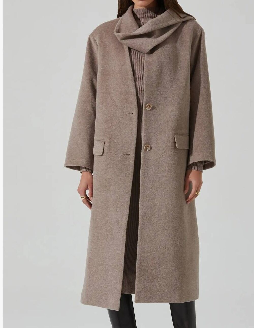 NEW ASTR The Label Coat Women's XS Taupe Londyn Cowl Neck Wool Blend Long